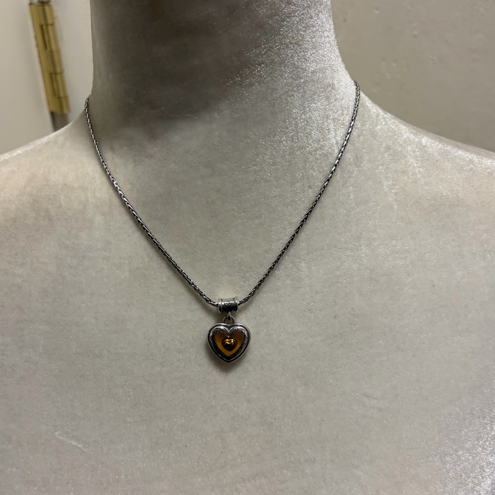 Brighton FREE FLOATING HEART Silver Gold Lucite Heart Pendant 16" Chain Necklace
